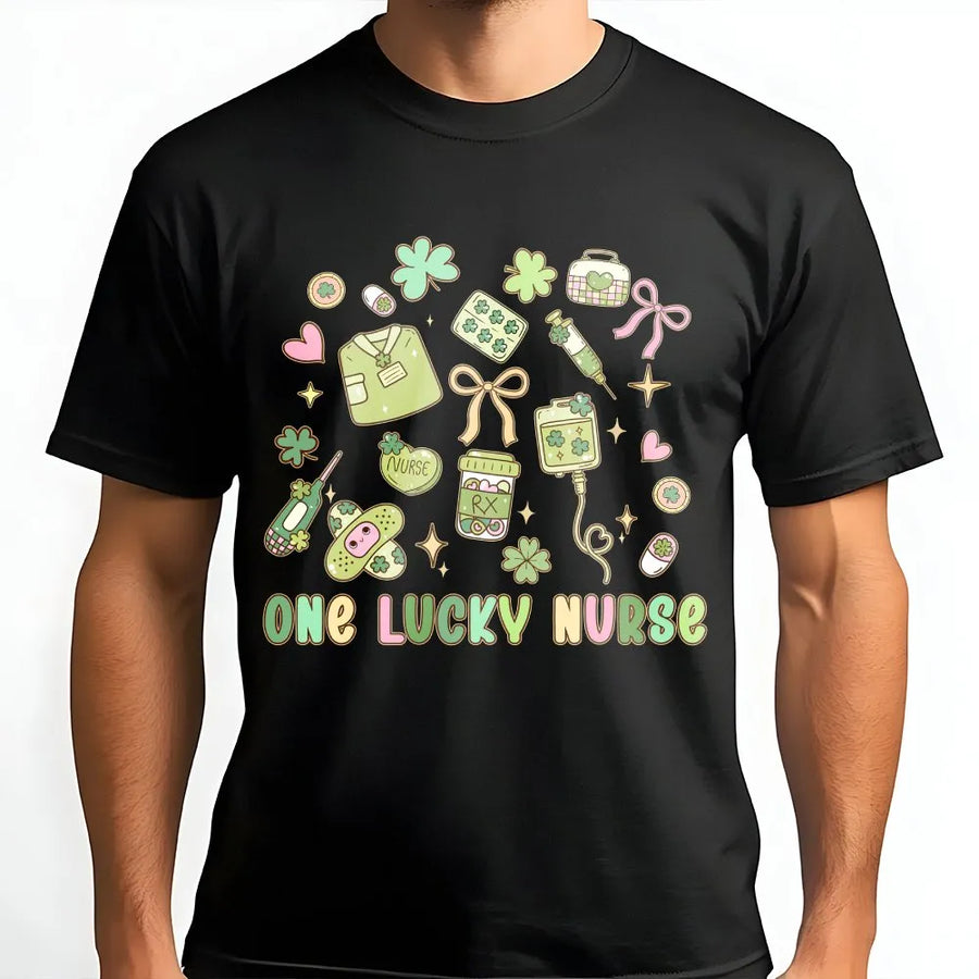 One Lucky Nurse T-Shirt | St. Patrick's Day Medical Design | Premium Soft Cotton | Cute Shamrock Gift for Nurses & Nursing Students