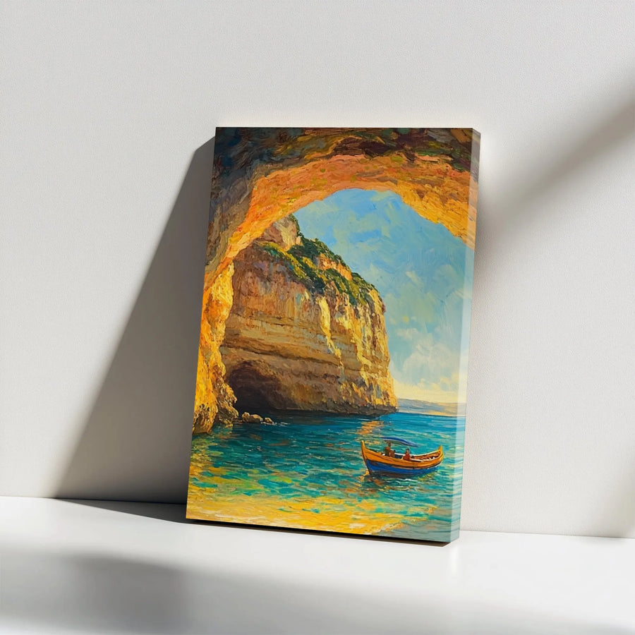 Coastal Seascape Canvas Print | Impressionist Sea Cave Painting | Premium Gallery Wall Art | Living Room & Office Decor Gift