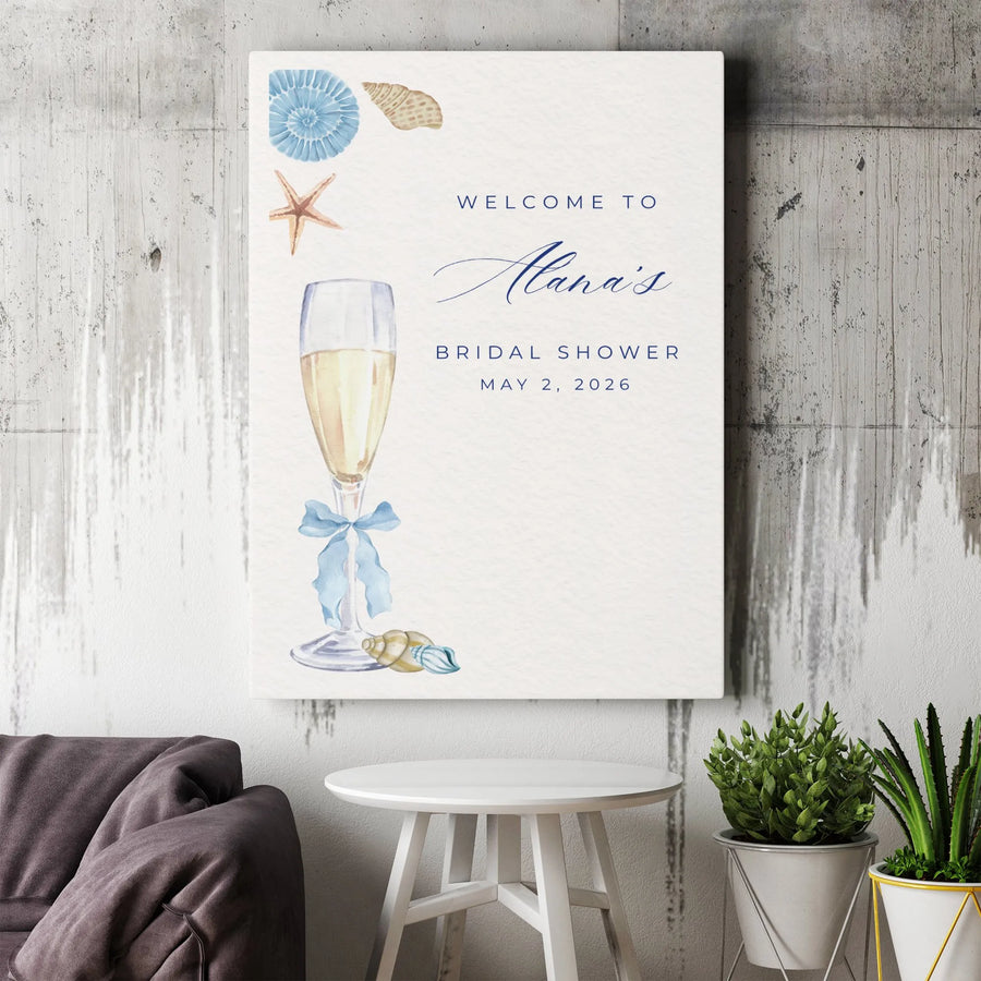 Bridal Shower Welcome Sign Canvas | Coastal Beach Theme with Seashells | Premium 1.25" Gallery Wrapped Print | Nautical Party Decor for Bride to Be