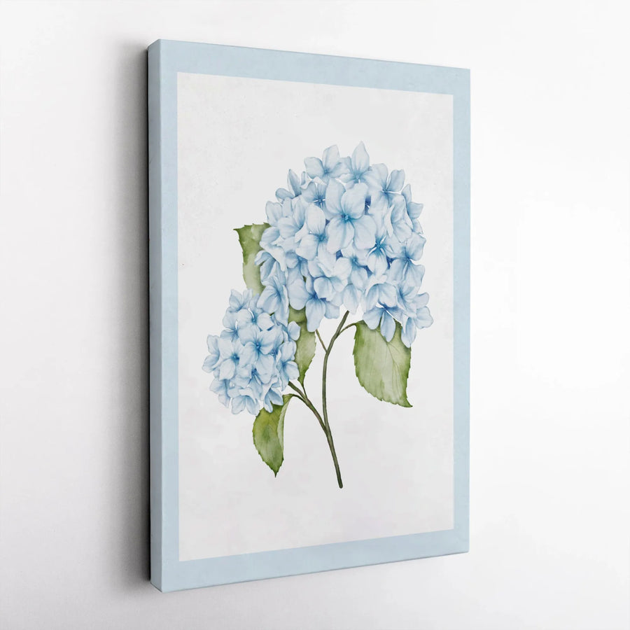 Blue Hydrangea Botanical Canvas Print | Watercolor Floral Wall Art | Premium Gallery Wrapped Decor | Gift for Flower Lover