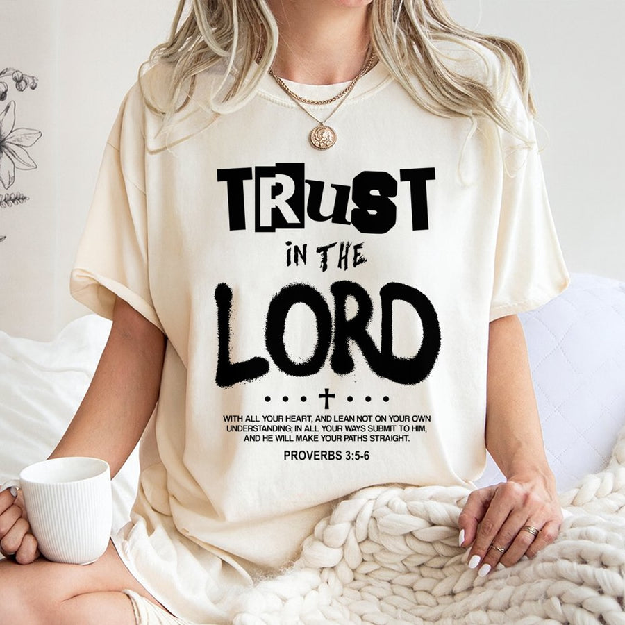 Trust In The Lord T-Shirt | Proverbs 3:5-6 Scripture Quote | Premium 100% Cotton Tee | Christian Faith Gift for Men and Women