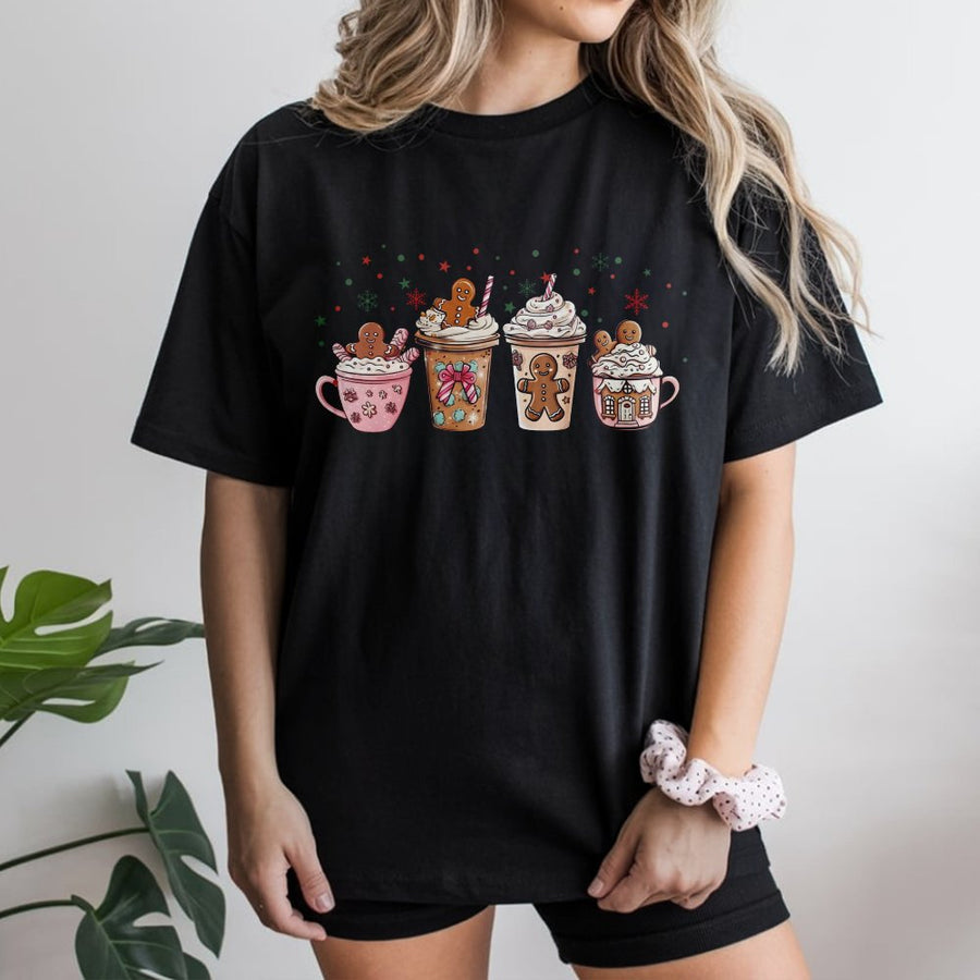 Gingerbread Coffee Christmas T-Shirt | Cute Holiday Hot Cocoa Graphic | Premium Soft Cotton Tee | Festive Winter Gift for Women & Men
