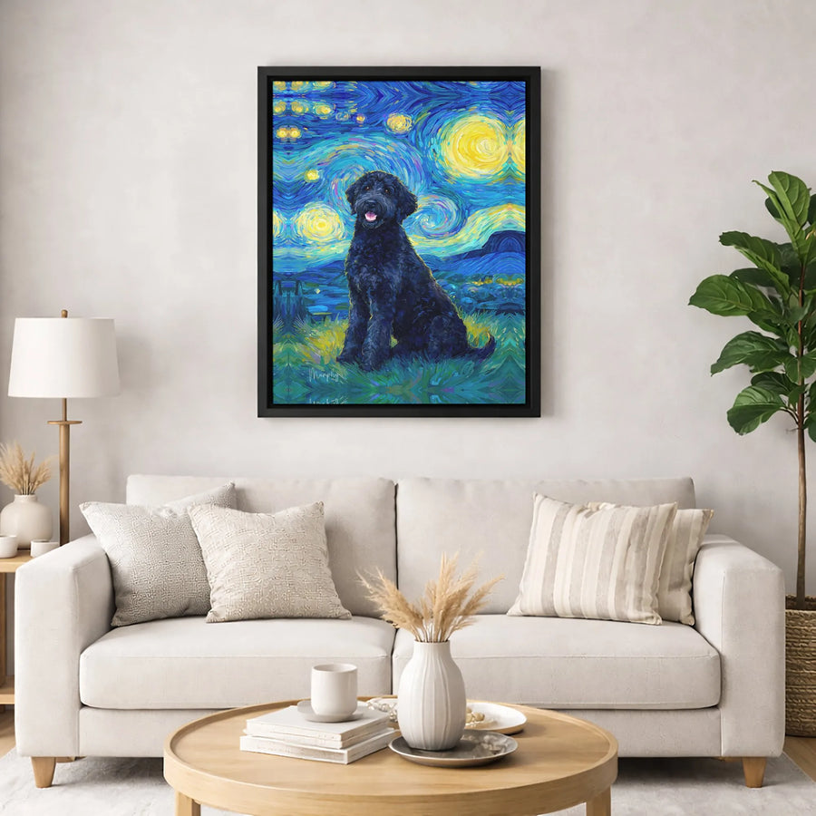 Black Labradoodle Wall Art | Starry Night Van Gogh Style Oil Painting | Premium Gallery Wrap Canvas | Unique Dog Lover Gift Home Decor