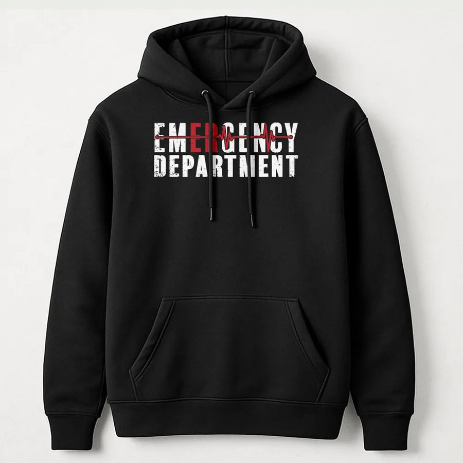 Emergency Department Hoodie | EKG Heartbeat Line Graphic | Soft Cotton Blend | Patriotic Gift for ER Nurse, RN, Paramedic on 4th of July