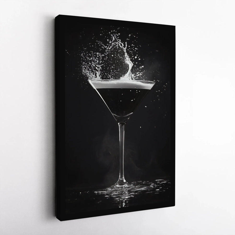 Martini Cocktail Splash Canvas Art | Modern Black and White Photography | Premium Gallery Wrapped Print | Bar Decor for Home and Office