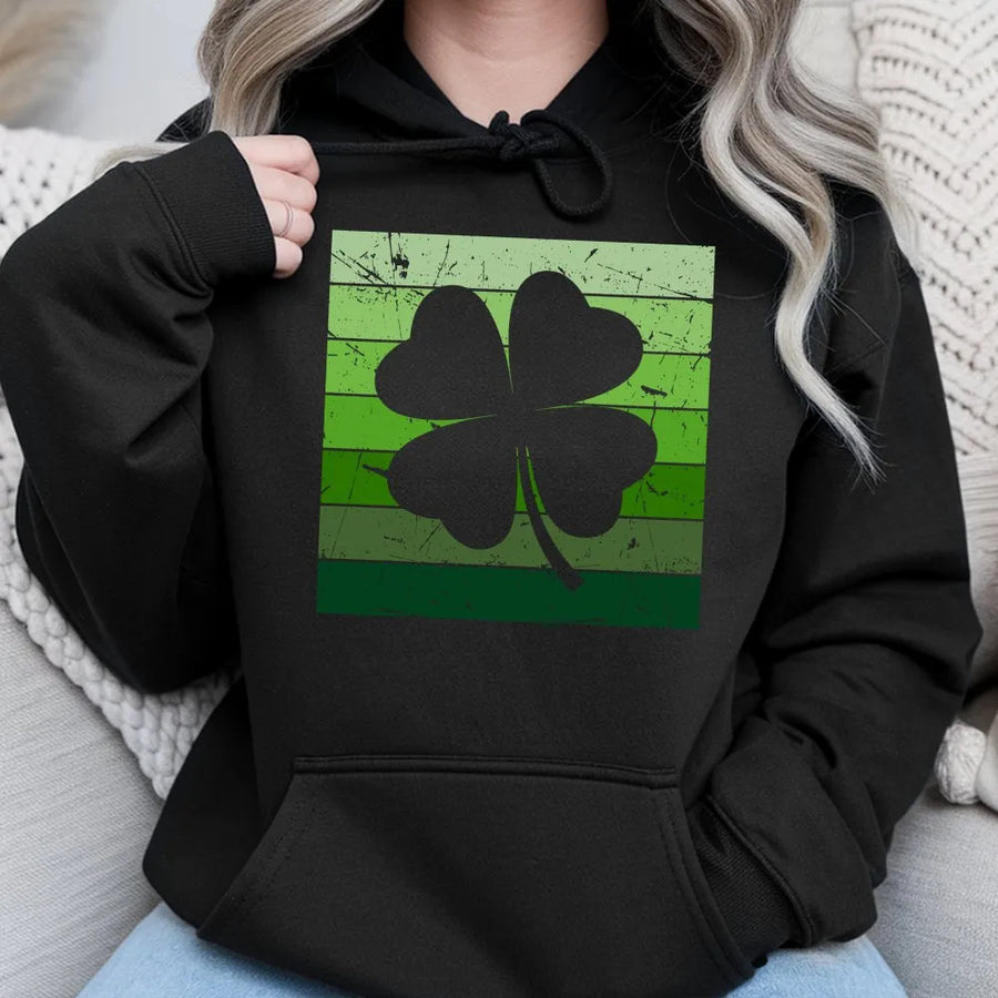 Four Leaf Clover Hoodie | Vintage Distressed Shamrock Design | Premium Cotton Blend | St Patricks Day Gift For Men And Women