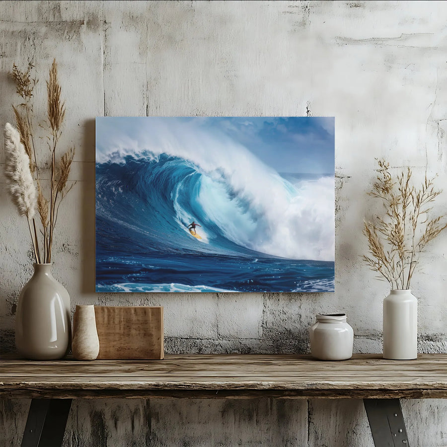 Big Wave Surfing Canvas Wall Art | Dramatic Ocean Photography Print | Premium Gallery Wrapped Canvas | Coastal Home Decor Gift for Surfer