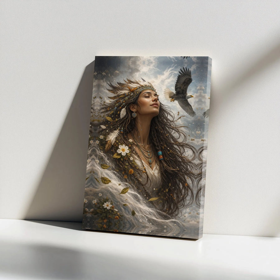 Spiritual Eagle Woman Canvas Wall Art | Bohemian Nature Spirit Art Print | Premium Gallery Wrapped Canvas | Spiritual Home Decor Gift