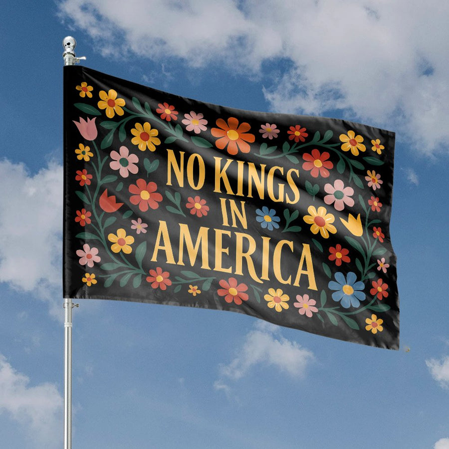 No Kings In America House Flag | Patriotic Folk Art Floral Garden Banner | Weather-Resistant Premium Polyester | Independence Day Yard Decor Gift