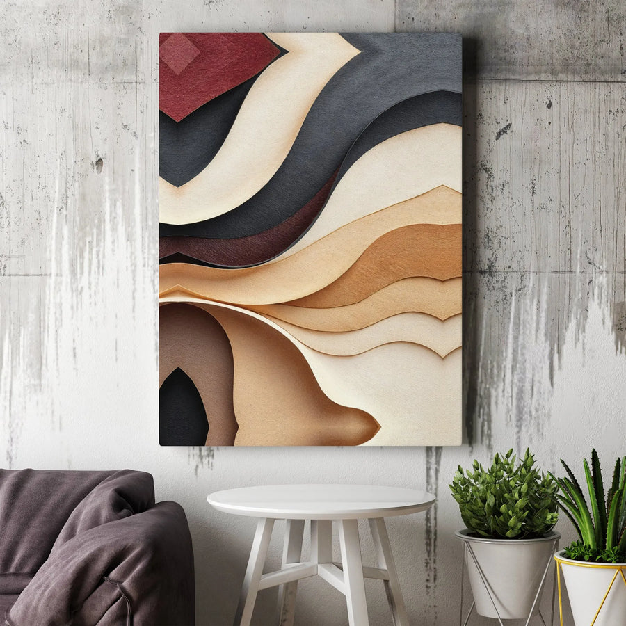 Abstract Canvas Wall Art | Layered Earth Tone Waves with 3D Effect | Premium High-Resolution Print | Modern Home & Office Decor Gift