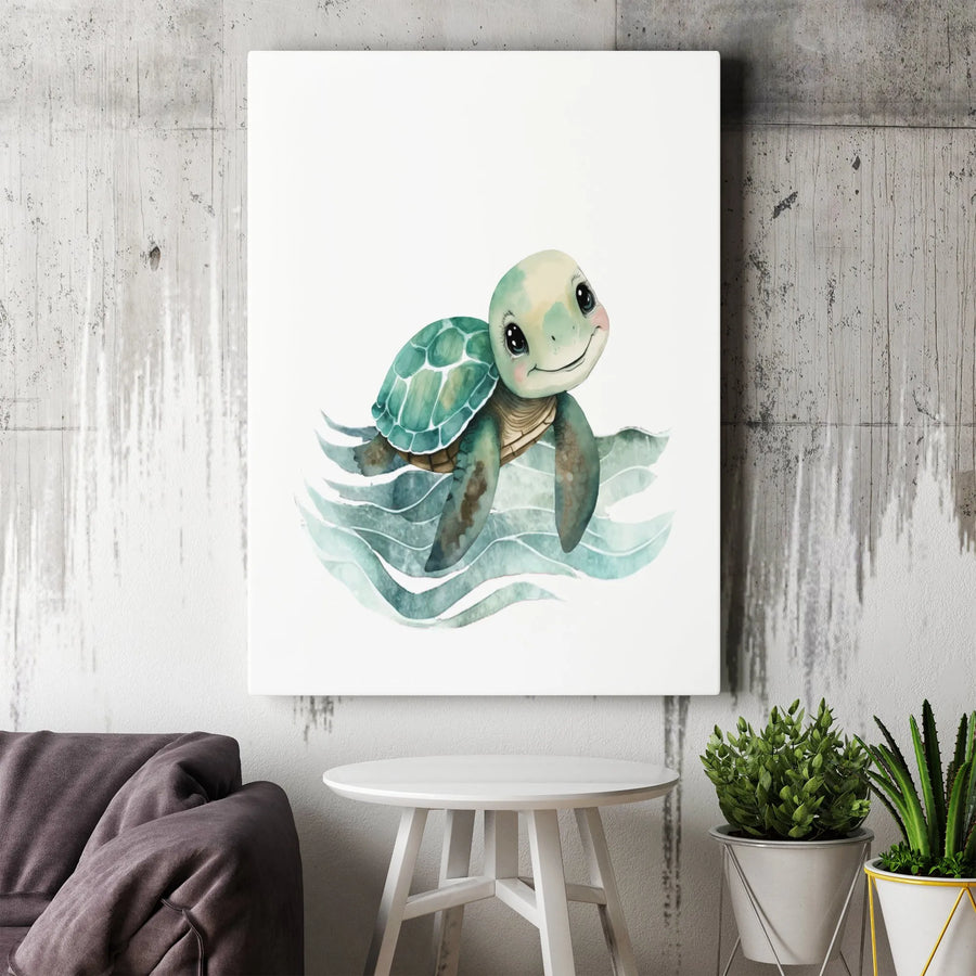 Baby Sea Turtle Canvas Art | Watercolor Ocean Animal Nursery Decor | Premium Fade-Resistant Print | Cute Coastal Wall Art for Kids Room