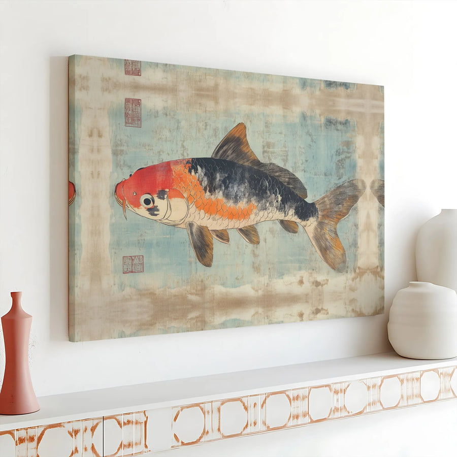 Japanese Koi Fish Canvas Wall Art | Ukiyo-E Style Traditional Print | 1.25” Gallery Wrap | Premium Zen Decor for Living Room & Office