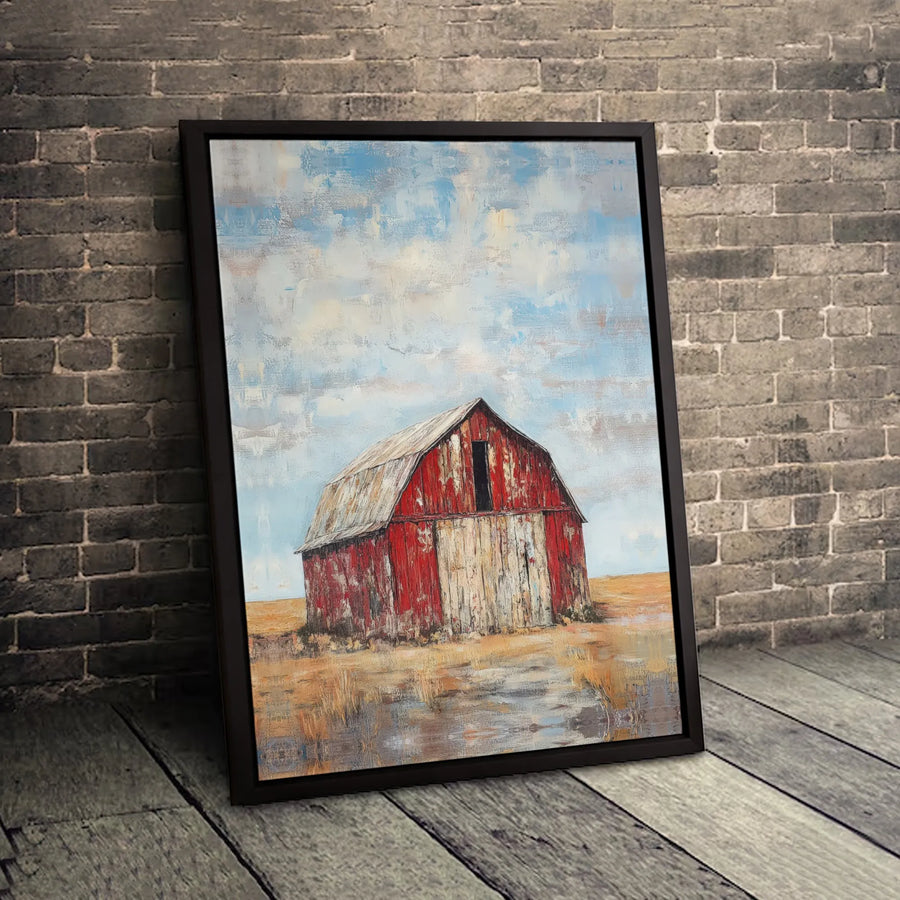 Rustic Red Barn Canvas Art | Impressionistic Farmhouse Wall Decor | Gallery Quality 1.25” Thick Print | Country Landscape Gift for Home Office