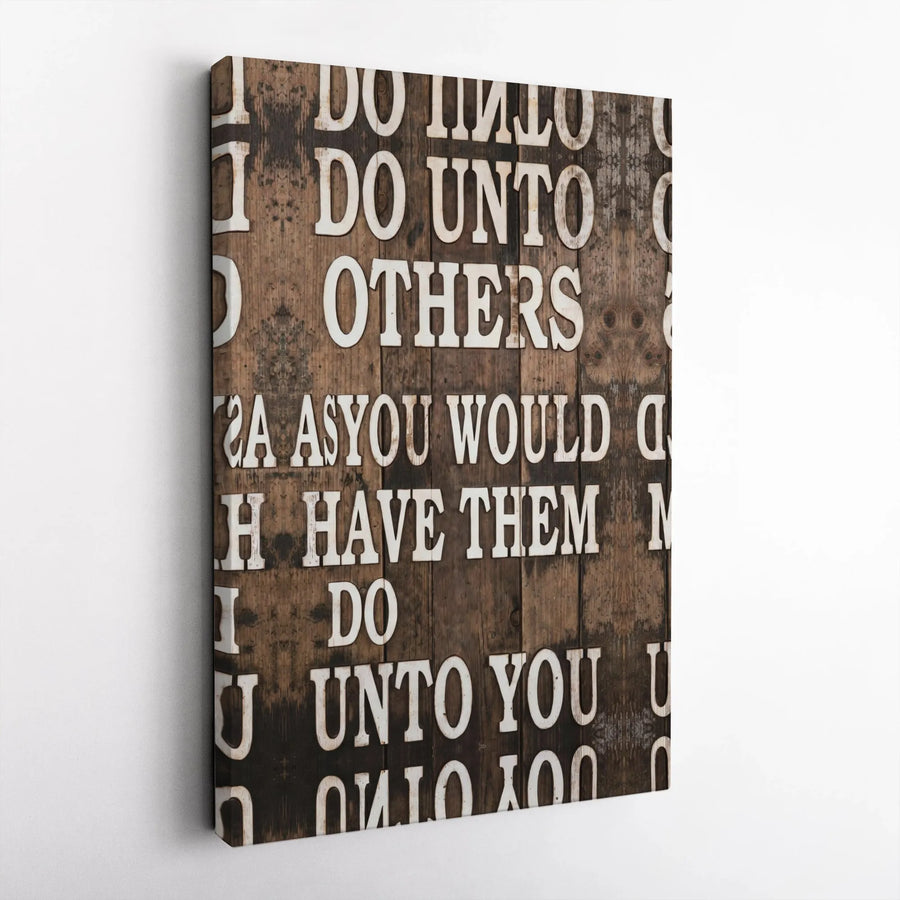 Golden Rule Canvas Wall Art | Rustic Wood Style Inspirational Quote | Premium Thick 1.25" Canvas | Christian Farmhouse Home Decor Gift