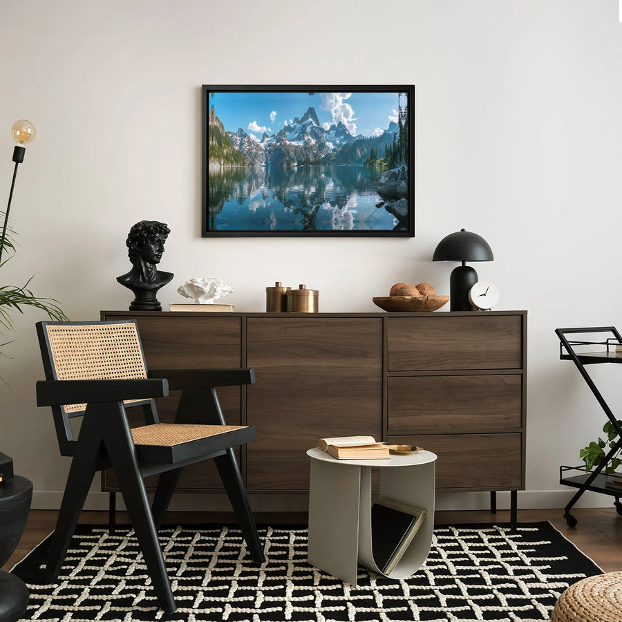 Mountain Lake Canvas Print | Snow-Capped Peaks Panoramic Wall Art | Gallery-Quality 1.25" Profile | Premium Home Decor Gift