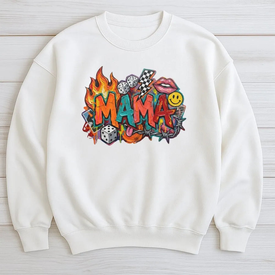 Retro Mama Graffiti Sweatshirt | 90s Street Art Style Graphic | Soft Cotton Unisex Tee | Trendy Mother's Day Gift for Cool Moms