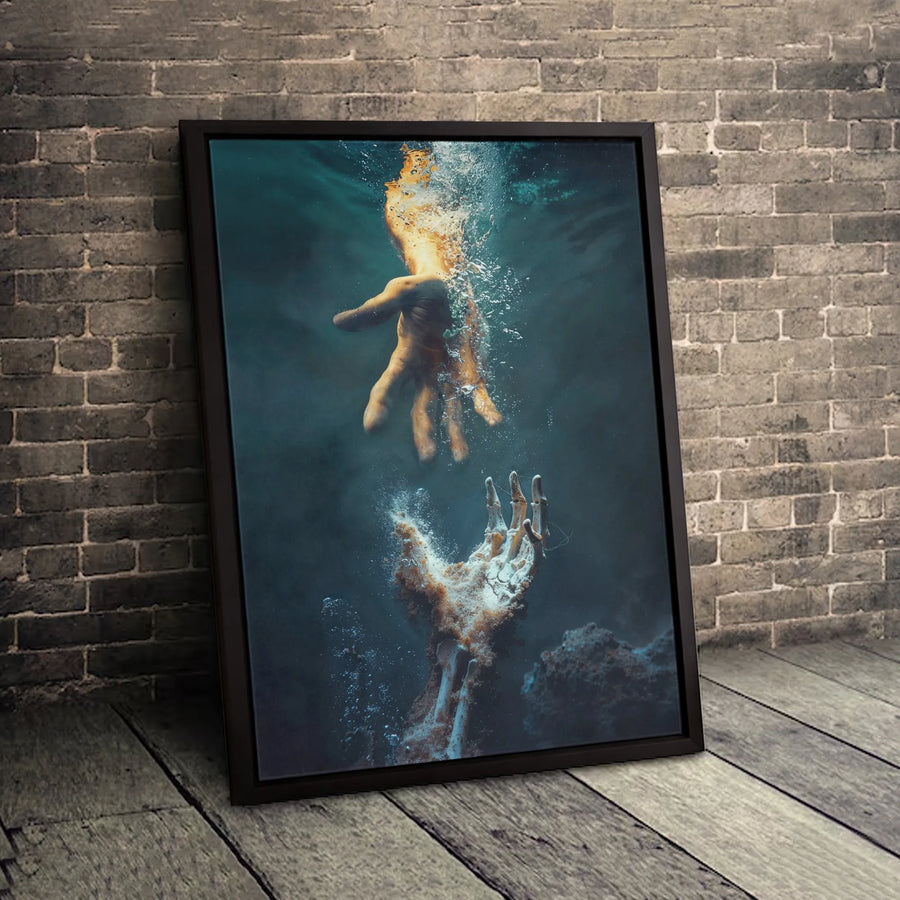 Reaching Hand Underwater Canvas Art | Surreal Life and Death Metaphor Print | Premium 1.25-Inch Gallery Wrap | Gothic Home Decor for Living Room