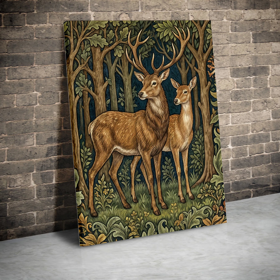 Vintage Deer Canvas Wall Art | Woodland Buck and Doe Illustration | Premium Gallery Wrapped Canvas | Rustic Cabin Decor Gift