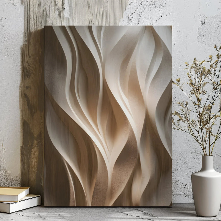 Abstract Wavy Wood Canvas Art | 3D Sculptural Flowing Texture | Premium 1.25" Gallery Wrap | Modern Neutral Home Decor for Living Room
