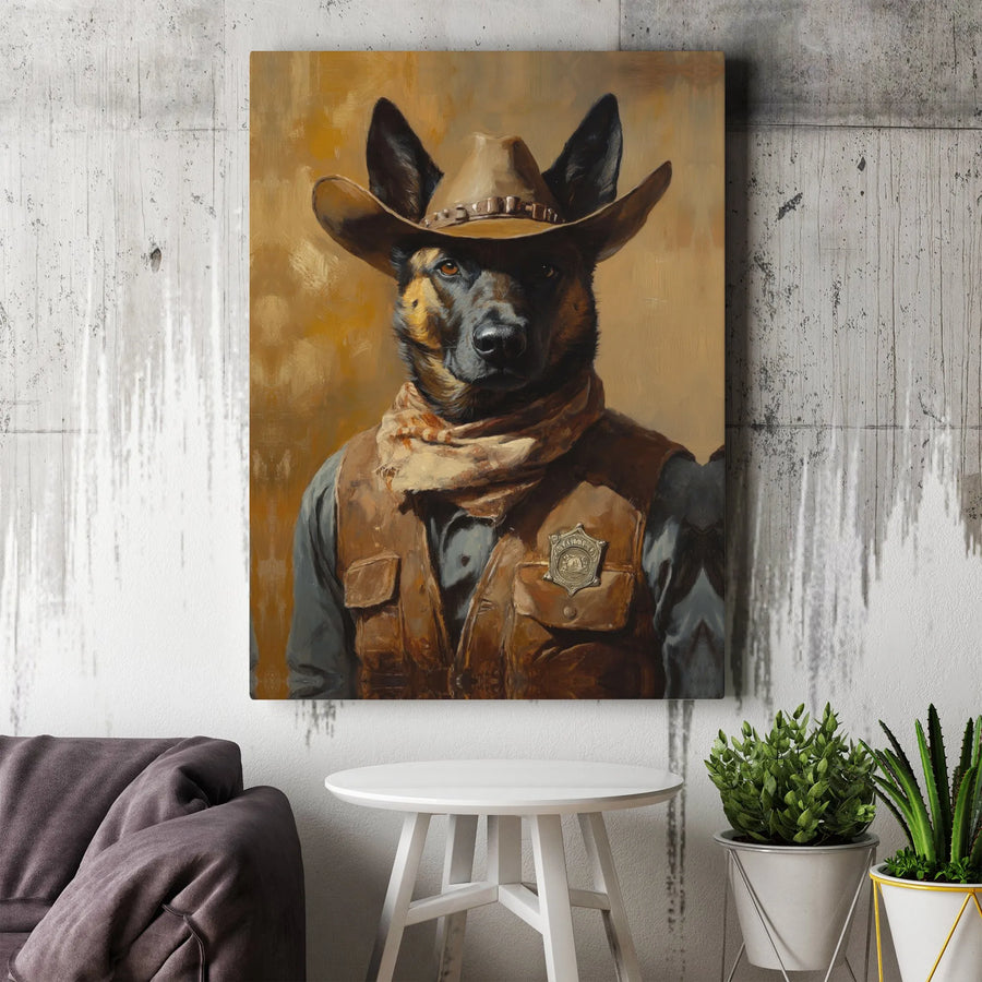 Cowboy German Shepherd Canvas Print | Vintage Western Sheriff Dog Art | Premium Fade-Resistant Print | Gift for Dog Lover