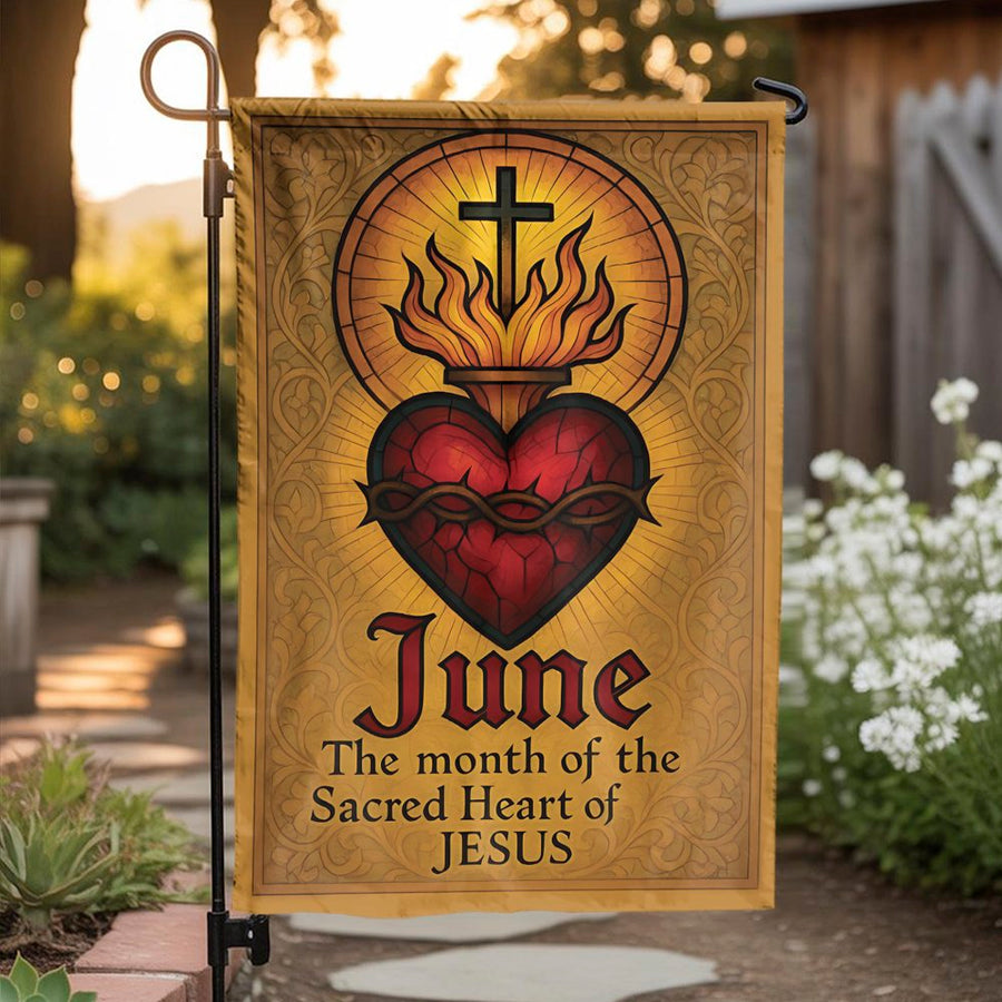 Sacred Heart of Jesus Garden Flag | June Catholic Faith Religious Decor | Weather-Resistant Polyester | Memorial Gift for Parishioner