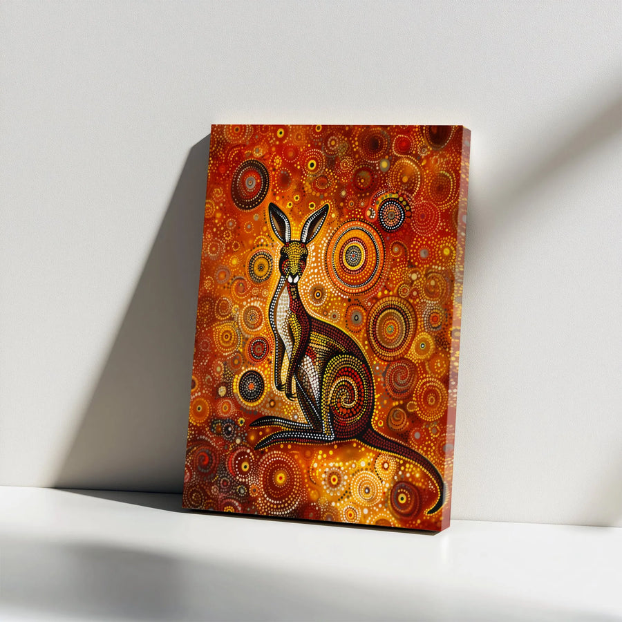 Kangaroo Dot Art Canvas Print | Australian Aboriginal Style Wall Decor | Gallery Wrapped Premium Canvas | Wildlife Gift For Animal Lovers