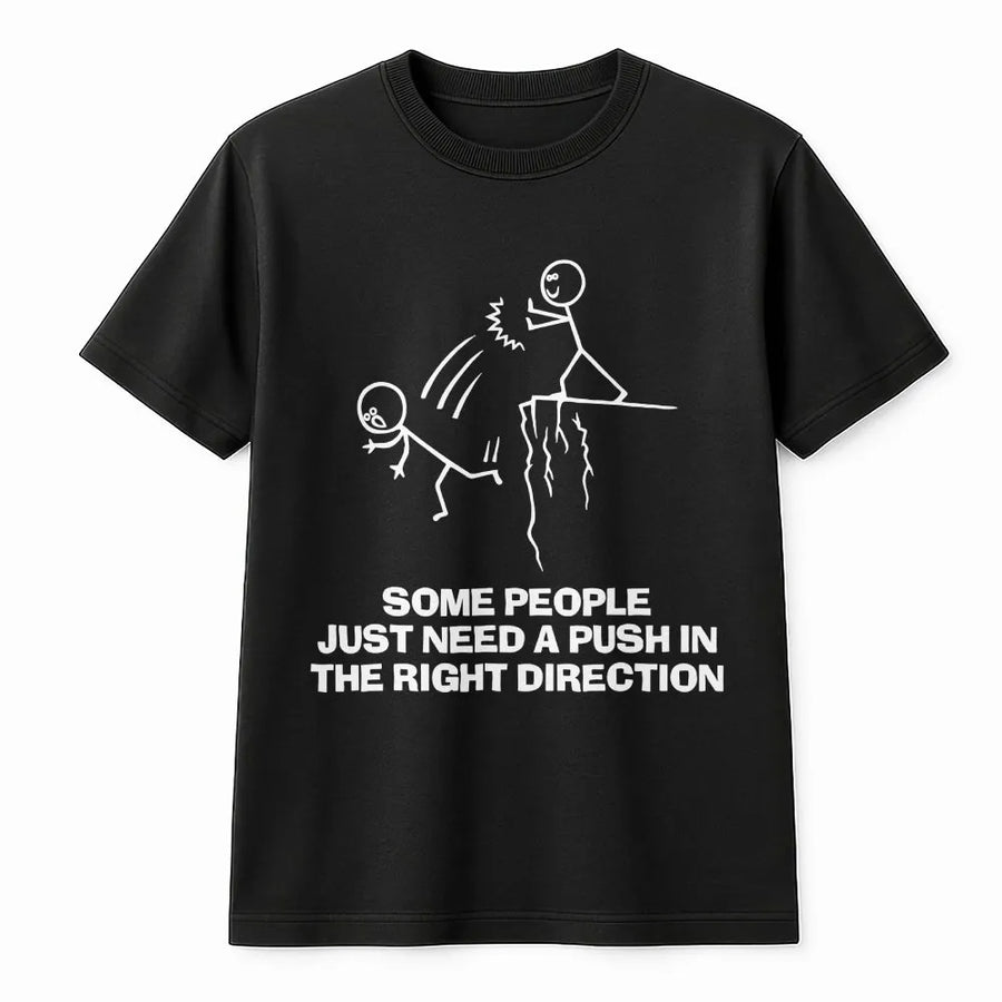 Sarcastic Stick Figure T-Shirt | Funny Push Off a Cliff Graphic Tee | Soft Cotton Dark Humor Shirt | Edgy Gag Gift for Adults