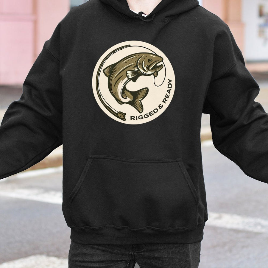 Fishing Hoodie Rigged & Ready | Bass Fishing Graphic Apparel | Premium Cotton-Poly Blend | Gift for Anglers and Outdoor Lovers