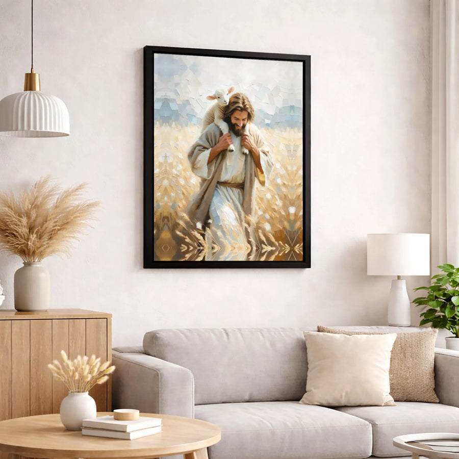 Jesus The Good Shepherd Canvas | Impressionist Lamb in Wheat Field Art | Premium Fade-Resistant Gallery Wrap | Christian Home Decor Gift