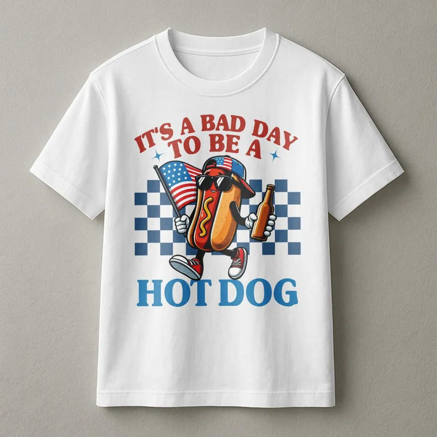 Funny Hot Dog T-Shirt for 4th of July | Retro Patriotic Cookout Sweatshirt | Soft Cotton-Poly Blend | Gift for BBQ Lover