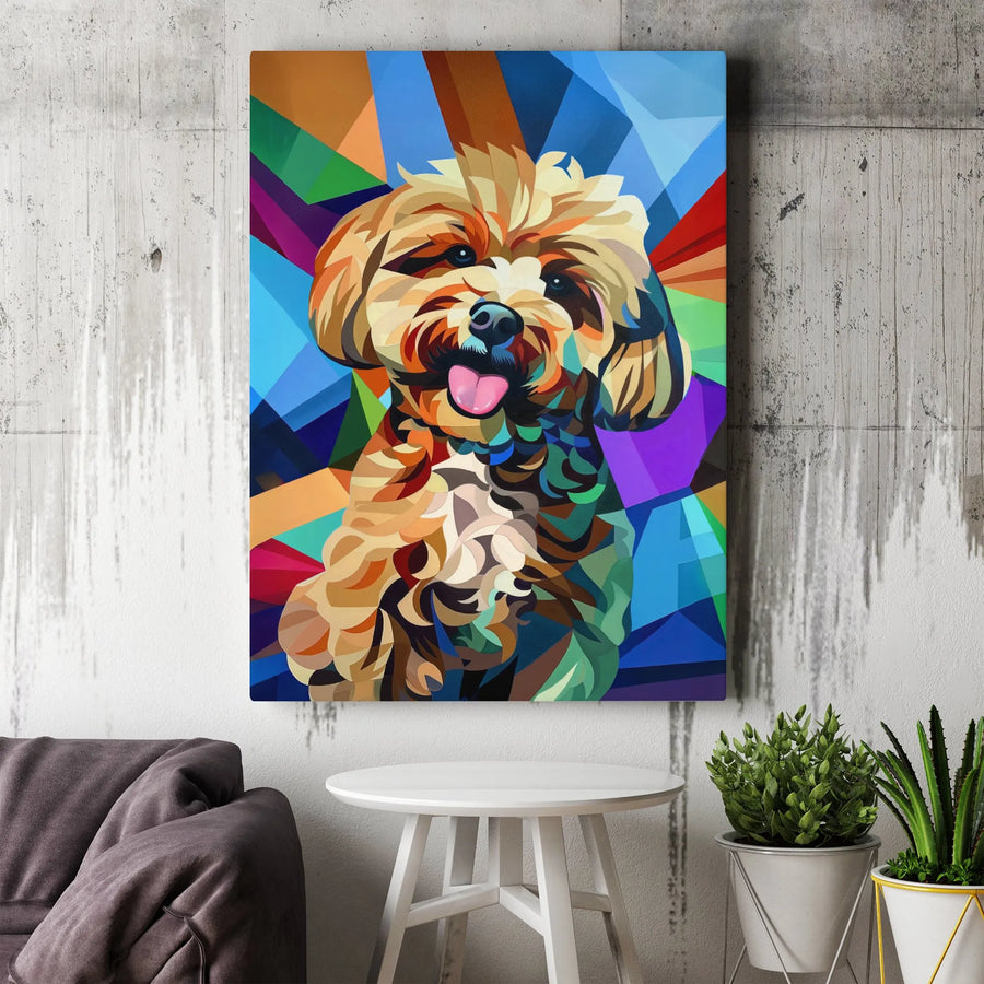 Colorful Geometric Dog Canvas Wall Art | Pop Art Puppy Portrait | Premium Gallery Wrap Print | Modern Home Decor Gift for Dog Lovers
