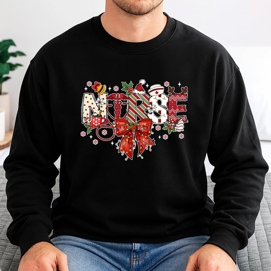 Christmas Nurse Sweatshirt | Festive Stethoscope & Bow Design | Soft Cotton Blend | Holiday Gift For RN Nursing Student