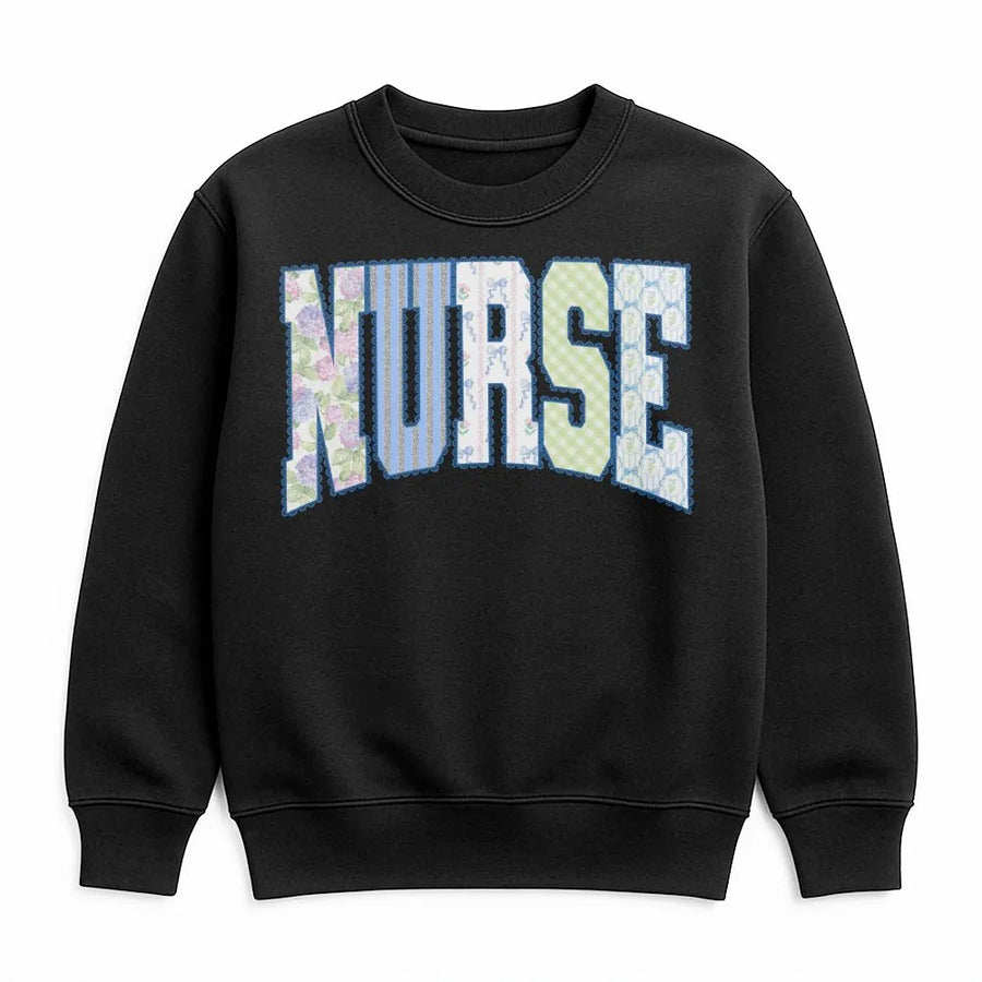 Nurse Coquette Sweatshirt | Floral Pattern Varsity Letter Design | Soft Cotton-Poly Blend | Aesthetic Gift For Nurses And Nursing Students