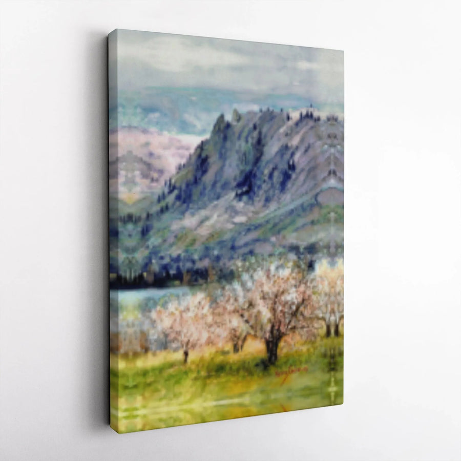 Spring Mountain Landscape Canvas Wall Art | Impressionist Blooming Trees Print | 1.25" Gallery Wrap Premium Decor | Nature Lover Living Room Gift
