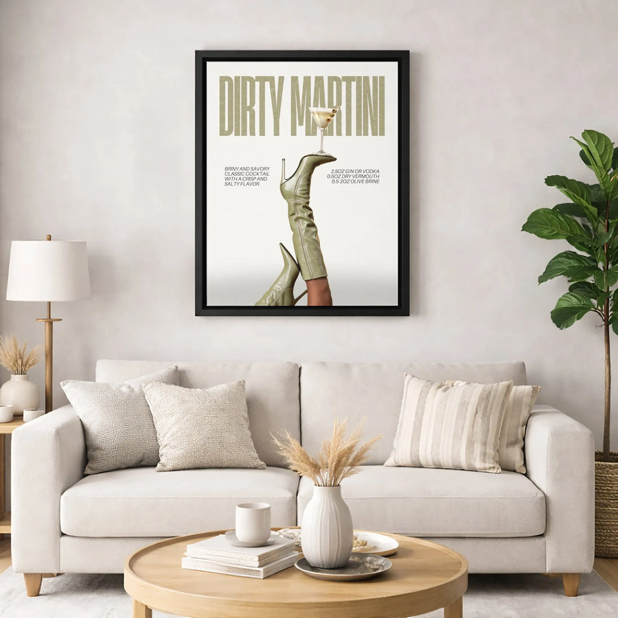 Dirty Martini Recipe Wall Art | Trendy Aesthetic Cocktail Poster | Premium Gallery-Wrapped Canvas | Bar Decor Gift for Her