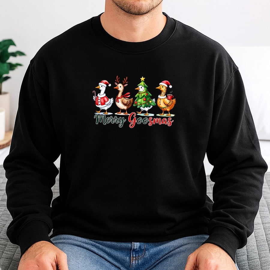 Merry Goosmas Sweatshirt | Funny Christmas Goose Graphic | Premium Cotton Blend | Holiday Gift for Bird Lovers