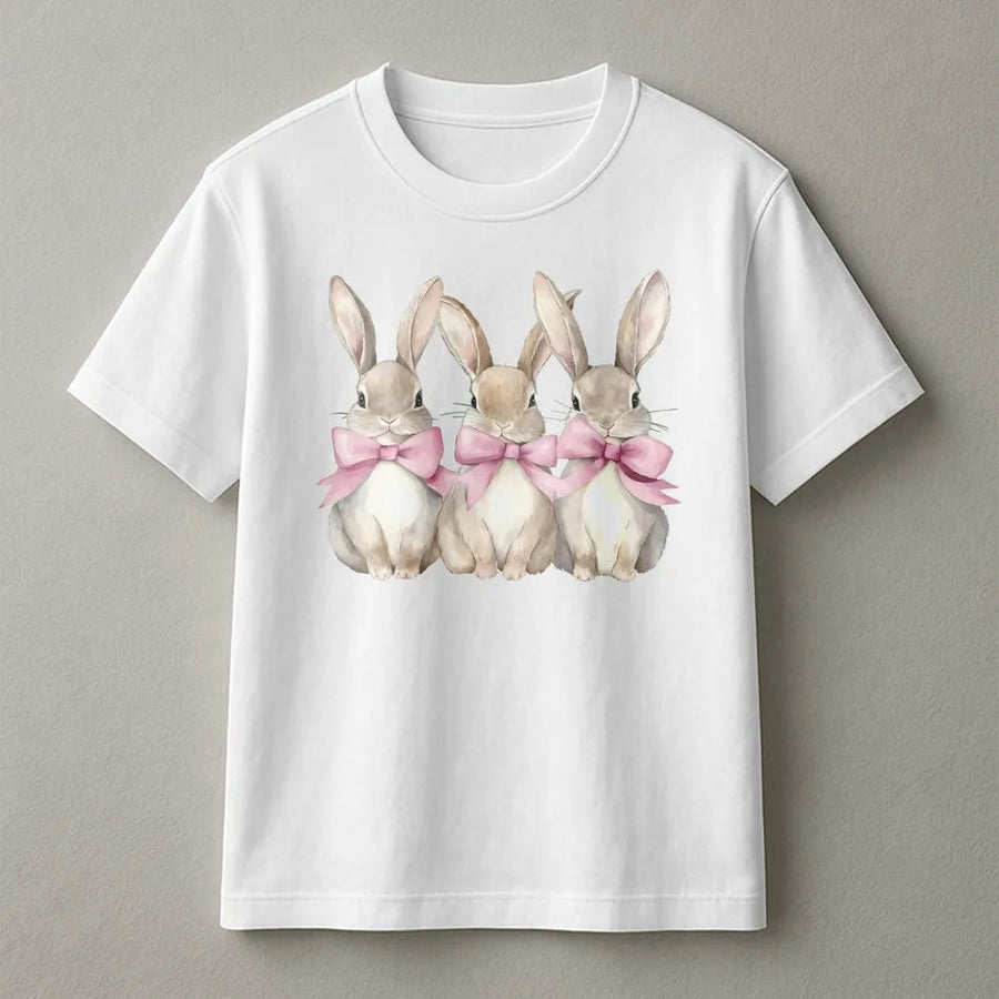 Easter Bunny T-Shirt | Cute Coquette Aesthetic with Pink Bows | Premium Soft Cotton | Spring Holiday Gift for Women and Girls