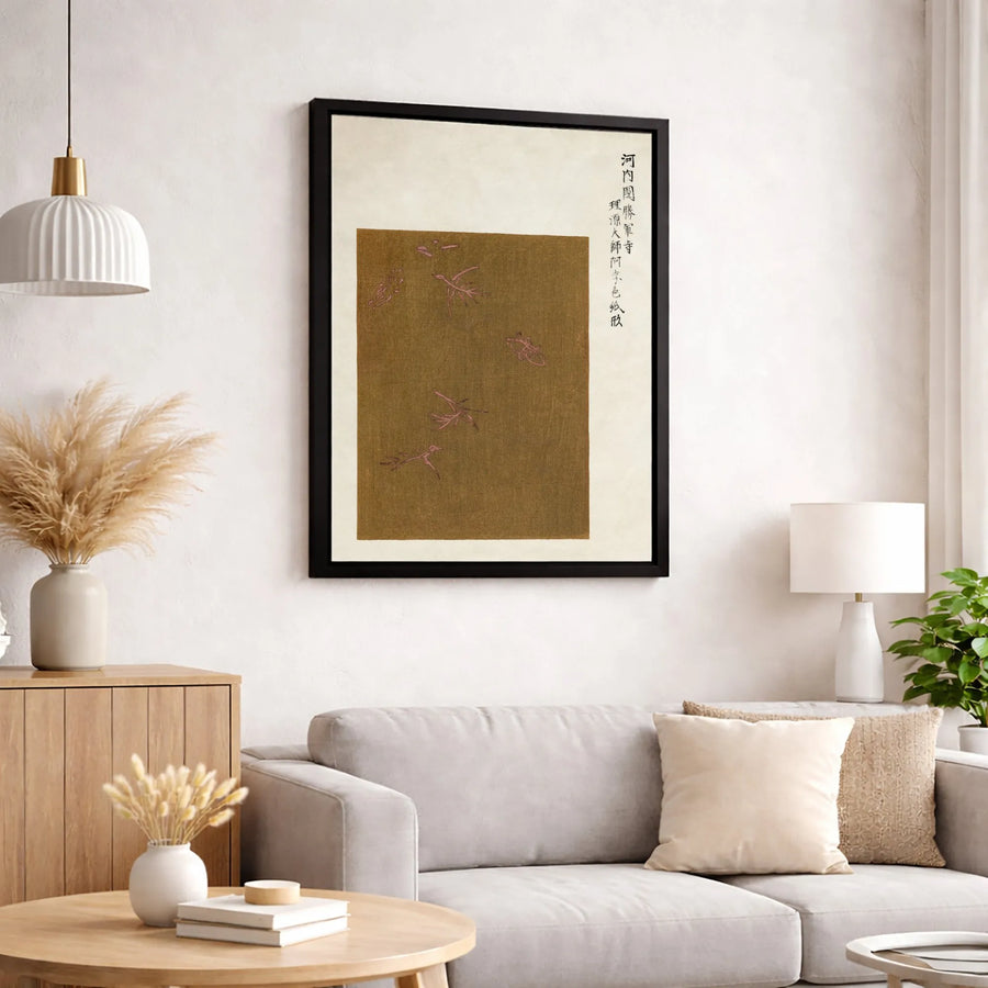Japanese Art Canvas | Vintage Aesthetic Calligraphy & Insects Print | Gallery Quality 1.25" Profile | Home Office Wall Decor