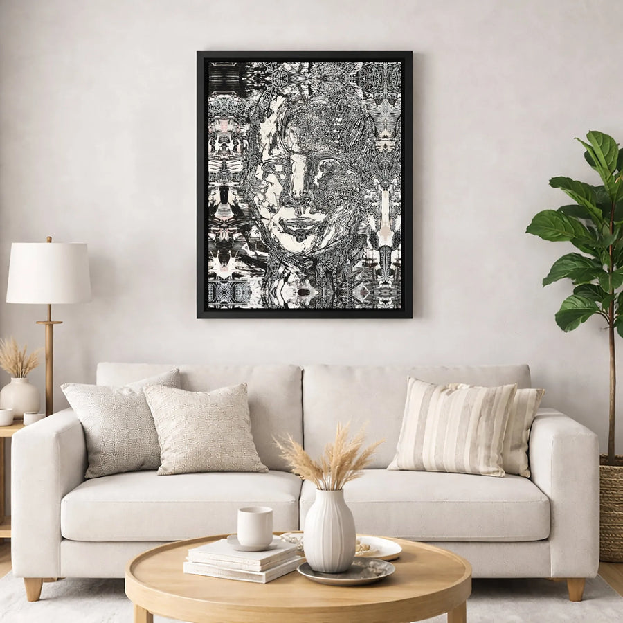 Abstract Face Canvas Print | Intricate Line Art Portrait | Gallery-Wrapped Premium Decor | Modern Monochrome Wall Art for Home Office