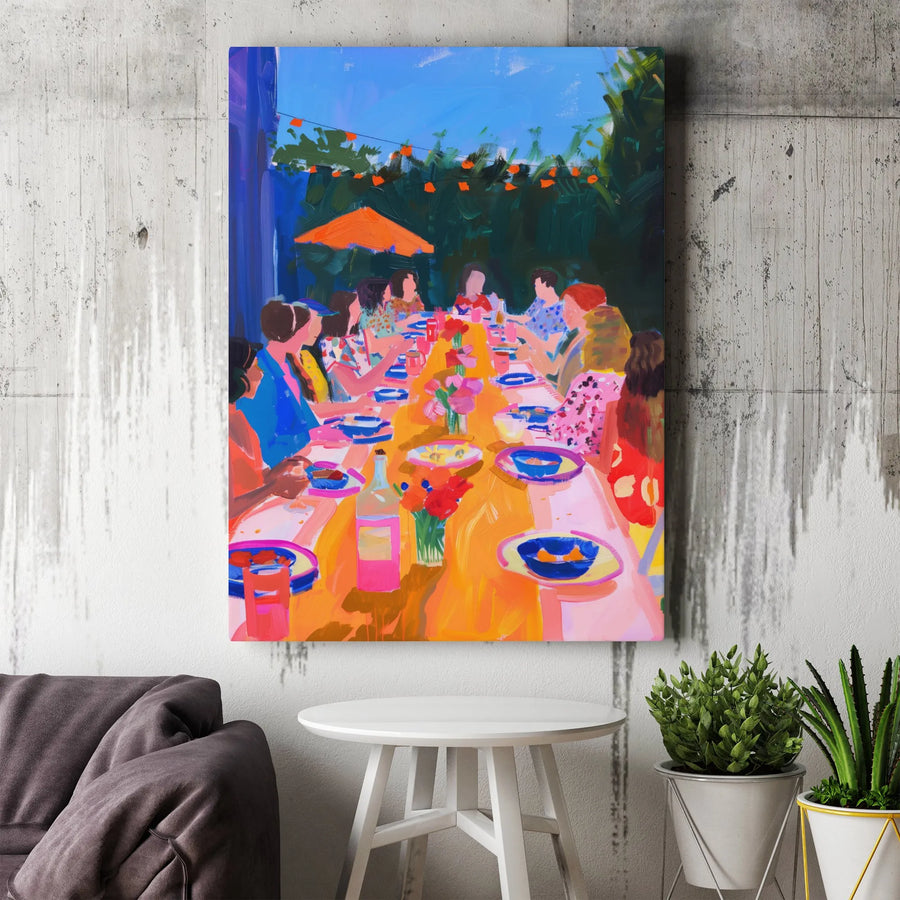 Outdoor Dinner Party Canvas Wall Art | Vibrant Impressionist Dining Scene | Gallery-Quality 1.25" Framed Print | Modern Home Decor Gift