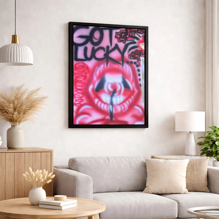 Got Lucky Graffiti Mouth Canvas | Street Art Wall Decor | 1.25 Inch Gallery Wrap | Edgy Urban Poster for Modern Home Office Gift