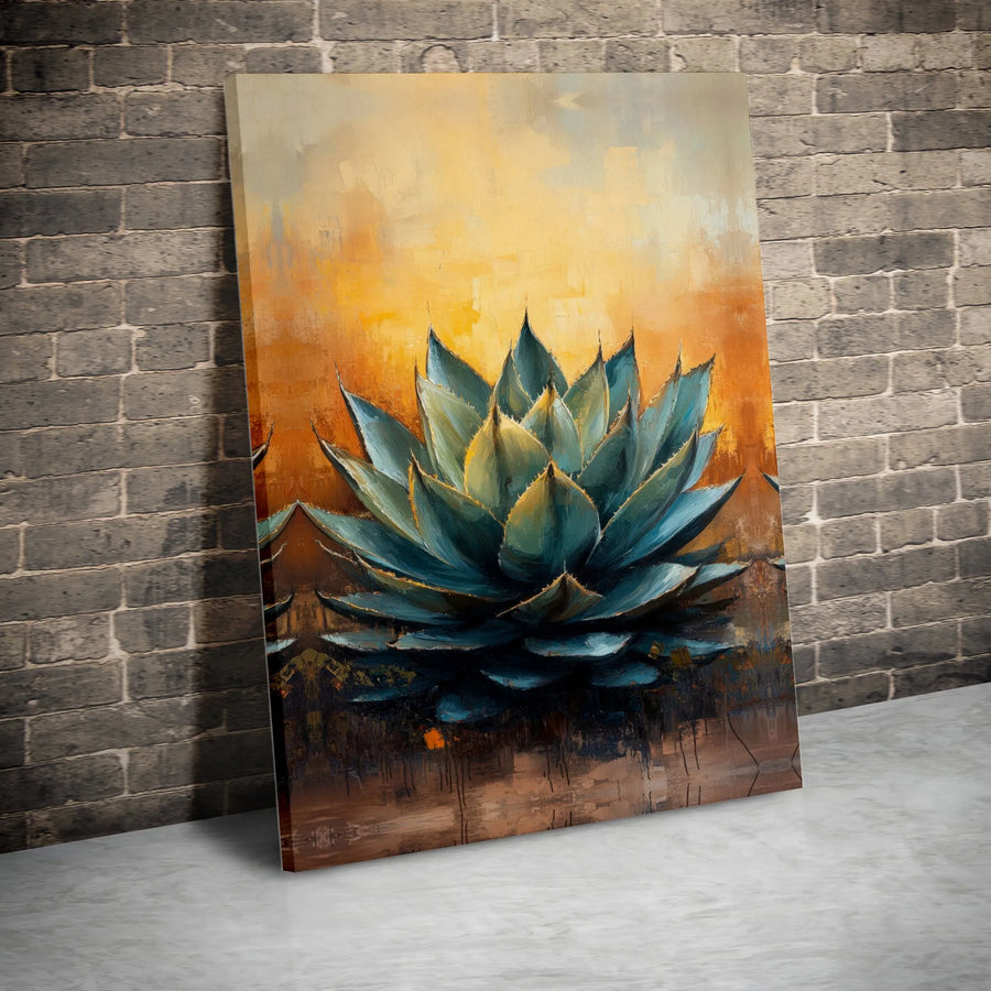 Blue Agave Canvas Wall Art | Textured Botanical Painting Print | Premium Gallery Wrapped Canvas | Southwestern Living Room Decor Gift