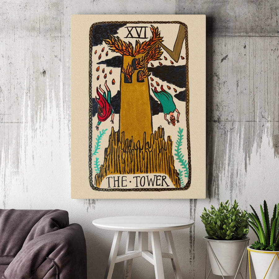 The Tower Tarot Card Wall Art | XVI Major Arcana Canvas Print | Premium Gallery-Wrapped Spiritual Decor | Occult Gift for Witchcraft Enthusiasts