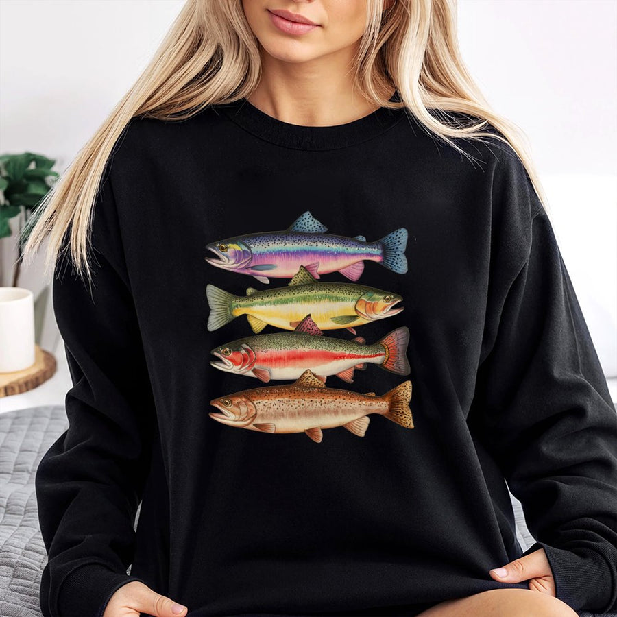Trout Fish Sweatshirt | Watercolor Species Design | Premium Cotton Blend | Fly Fishing Gift For Anglers