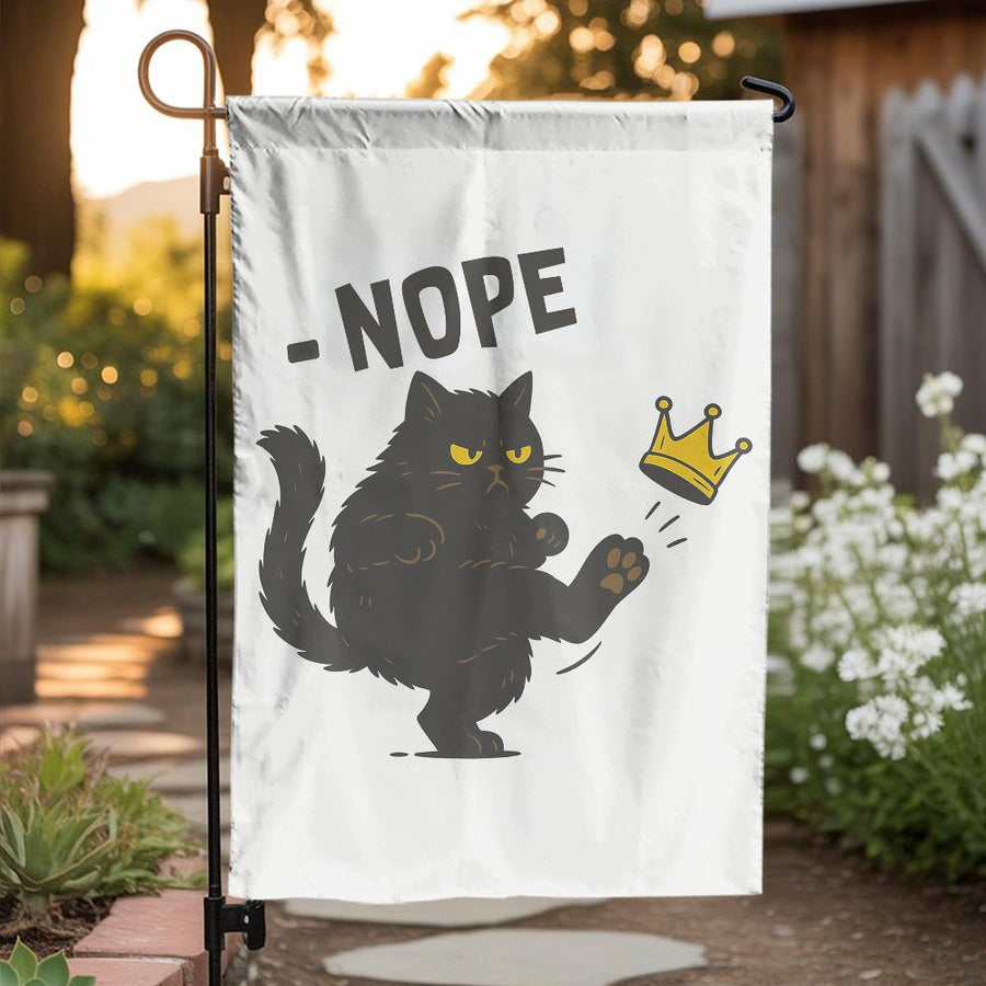 Nope Black Cat Garden Flag | Funny Anti-Monarchy Yard Decor | Weather-Resistant Polyester | Quirky Pet Lover Gift for Front Yard