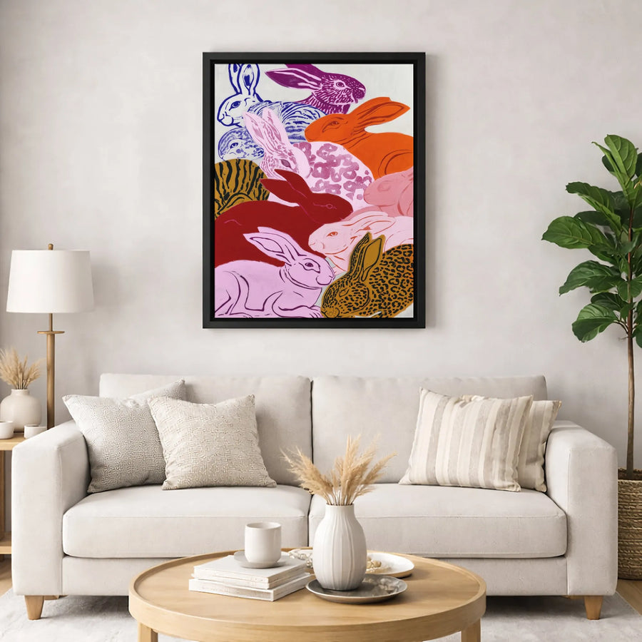 Colorful Rabbit Wall Art | Pop Art Animal Print Canvas | 1.25 Inch Gallery Wrap | Modern Home Decor Gift