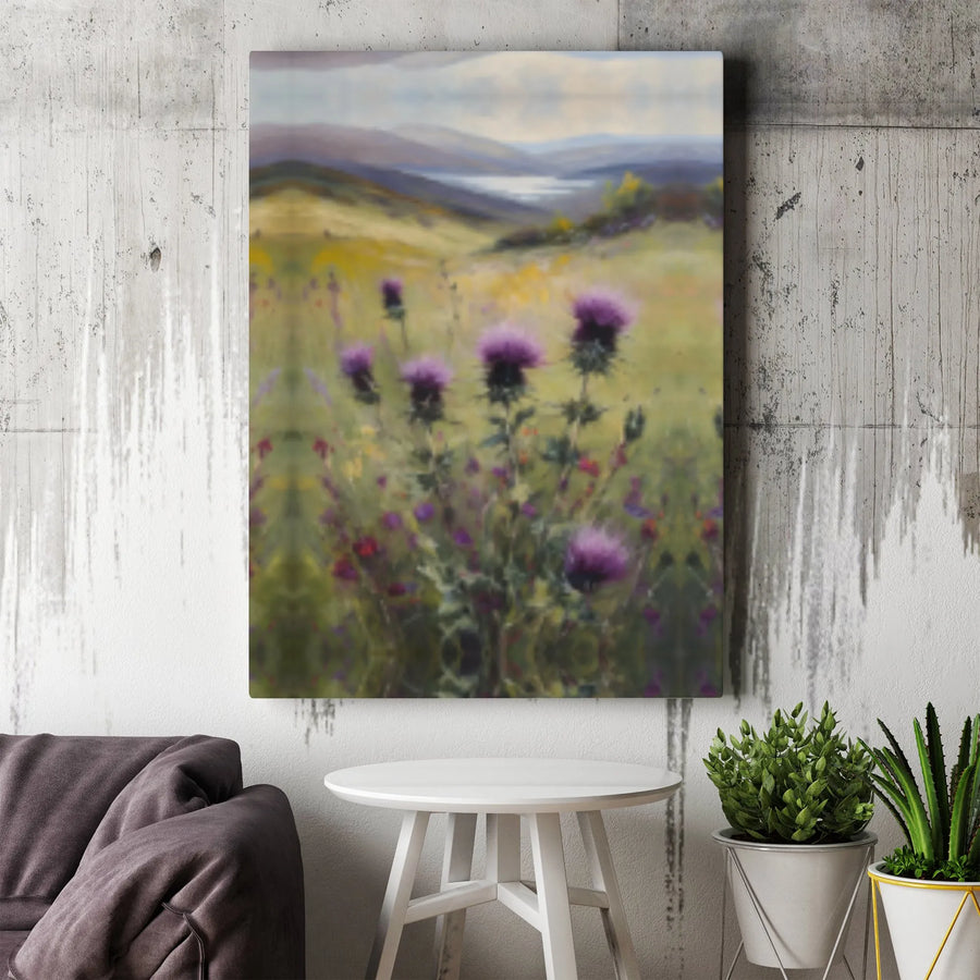 Scottish Thistle Wall Art | Impressionist Wildflower Meadow Landscape | Premium Gallery Wrapped Canvas | Botanical Home Decor Gift