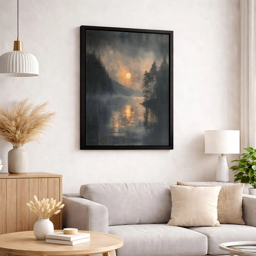 Misty Forest Lake Canvas Wall Art | Moody Sunrise Nature Landscape | Gallery Wrapped 1.25" Profile | Modern Home Decor Gift