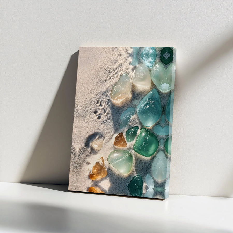 Sea Glass Wall Art | Coastal Beach Paw Print Canvas | Premium Gallery Wrapped Decor | Gift for Dog Lovers & Beach House Enthusiasts