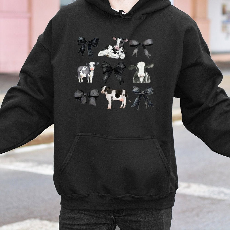 Coquette Cow Hoodie | Aesthetic Farm Animal Graphic Design | Soft Cotton Blend Pullover | Cute Country Gift For Cow Lovers